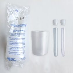 Conjunto recogida orina con 2 Tubos 16x100 cónico y redondo, 2 tapones blancos.